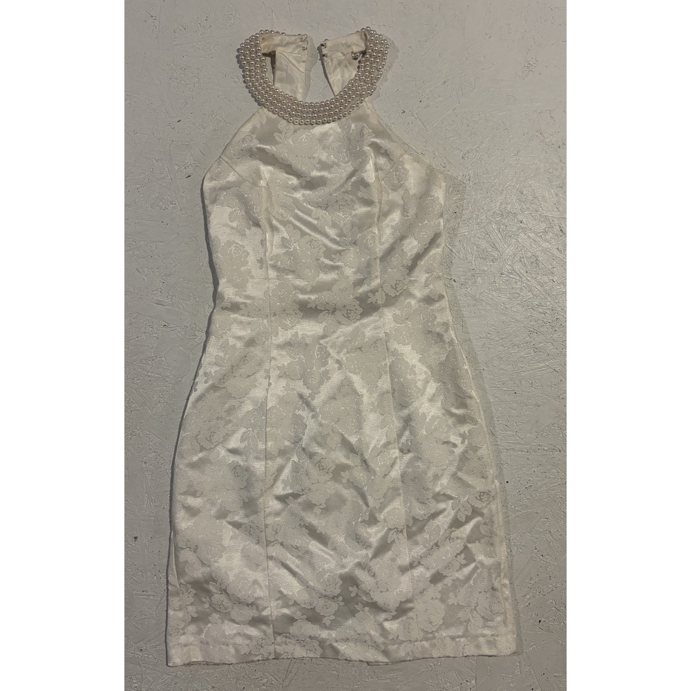 Vintage Steppin Out White Embroidered Mini Dress Pearls Coquette Vibe Size 5